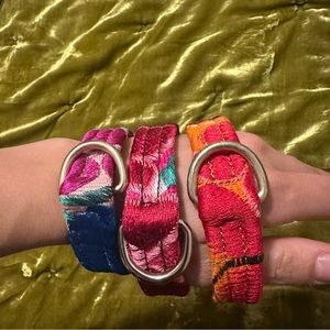 Three Mexican Embroidery Leather Dog Collars